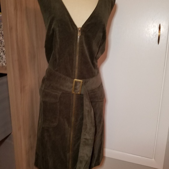 Velvet Zippered Jumper Dark Olive Green - Picture 2 of 6